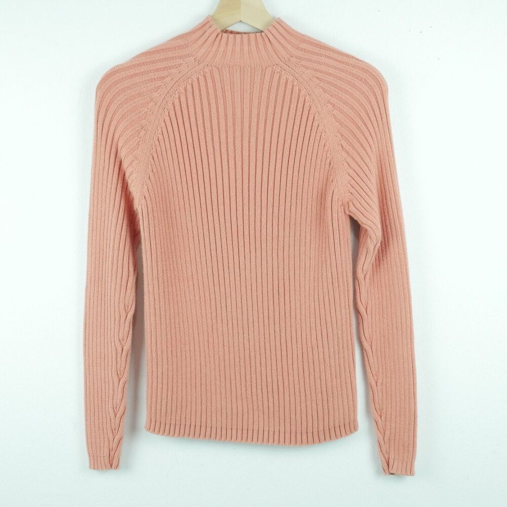 Vintage Medium Mockneck Sweater Chunky Knit Peach Cottagecore Minimal 90s Preppy